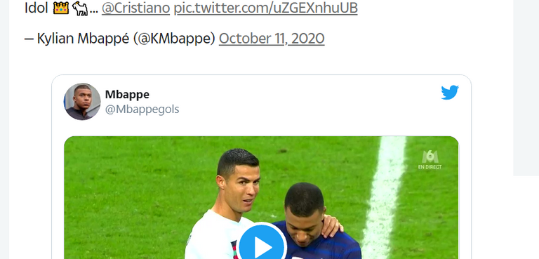 تغريدة مبابي كريستيانو رونالدو وكيليان مبابي