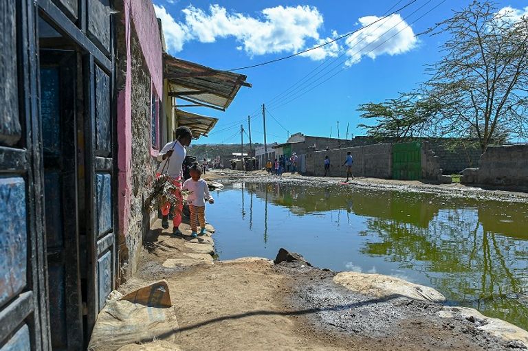 ريتشارد ليتشان لوكوتيرير يراقب مزرعته بعد أن غمرتها مياه بحيرة بارينجو في كينيا