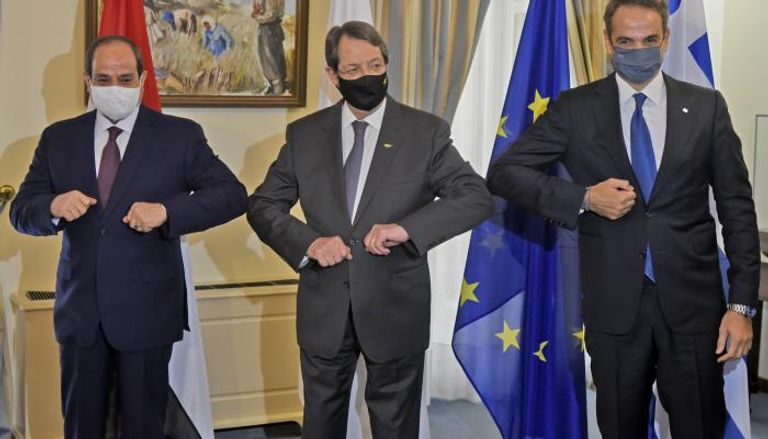 قادة الدول الثلاث مصر واليونان وقبرص خلال القمة