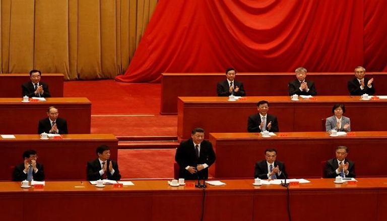   الرئيس الصيني شي جين بينغ خلال خطابه في قاعة الشعب الكبرى 