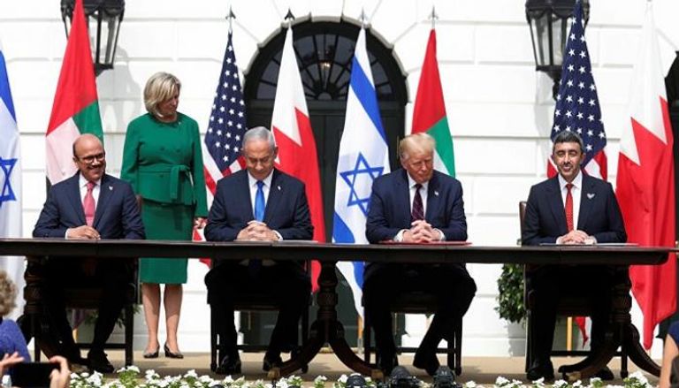 جانب من توقيع معاهدة السلام الإماراتية الإسرائيلية في البيت الأبيض