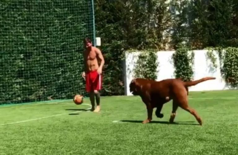 ميسي يلعب مع كلبه