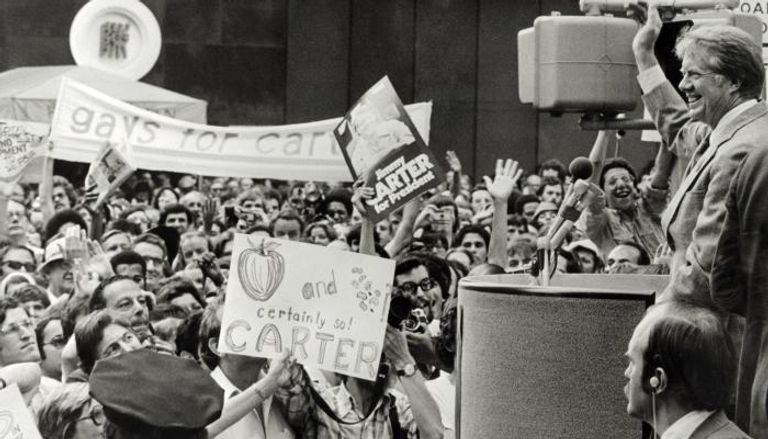 جيمي كارتر خلال حملة انتخابية في 1976- أ ف ب