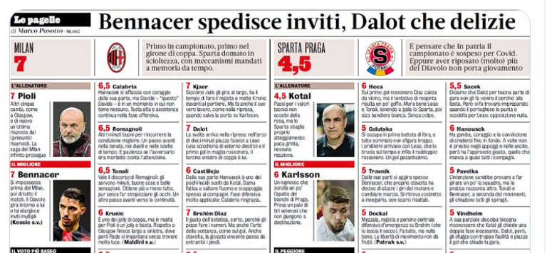 غلاف صحيفة لاجازيتا ديللو سبورت" يختار النجم الجزائري أفضل لاعب خلال الموقعة الأوروبية بين ميلان وسبارتا براج. إسماعيل بن ناصر