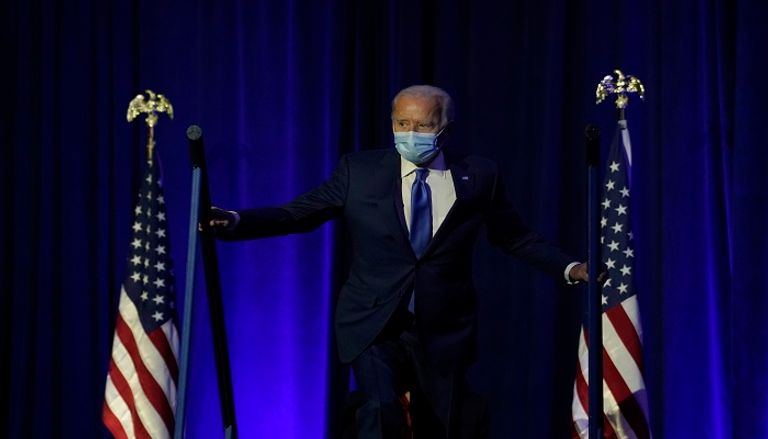 المرشح الديمقراطي جو بايدن خلال كلمته - رويترز
