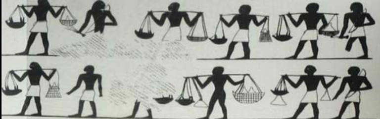 منظر لمجموعة من الرجال يحملون قرب الماء بصحبة مجموعة من صيادي البراري وعمال المناجم