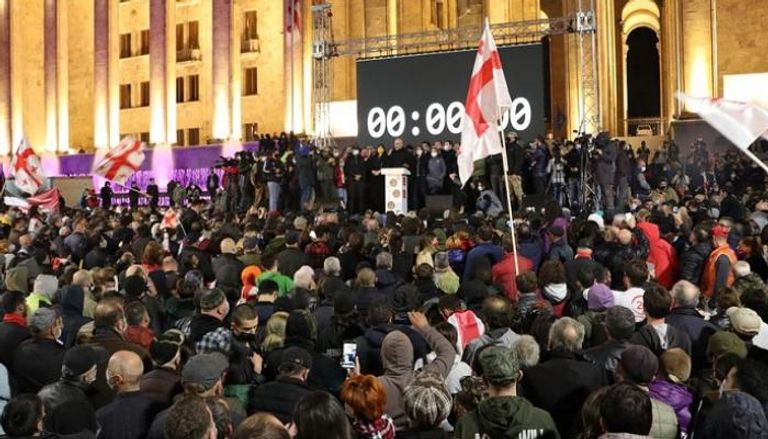 جانب من المظاهرات في العاصمة الجورجية تبليسي