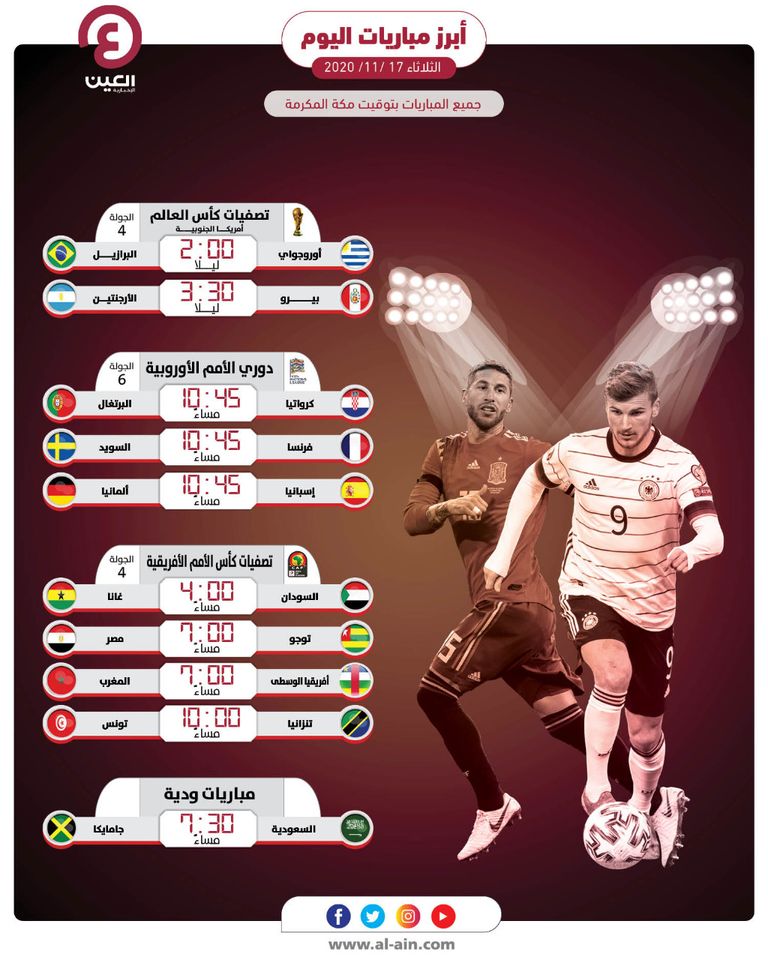 مباريات اليوم الثلاثاء 17 نوفمبر