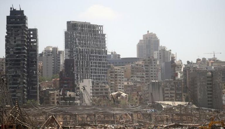 مشهد عام للدمار الذي أعقب انفجار مرفأ بيروت بلبنان
