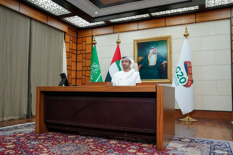 الشيخ عبدالله بن زايد آل نهيان وزير الخارجية والتعاون الدولي بالإمارات الشيخ محمد بن راشد آل مكتوم