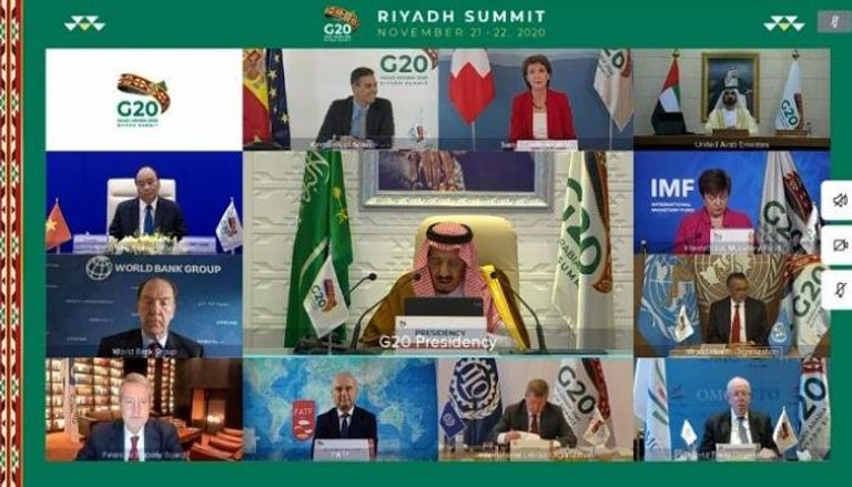 العاهل السعودي متحدثا في قمة العشرين الافتراضية
