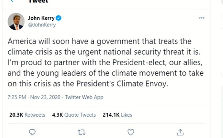 الرئيس المنتخب جو بايدن ومبعوث المناخ جون كيري