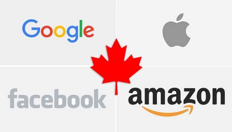 شعار علم كندا يتوسط شعارات جوجل وأبل وفيسبوك وأمازون