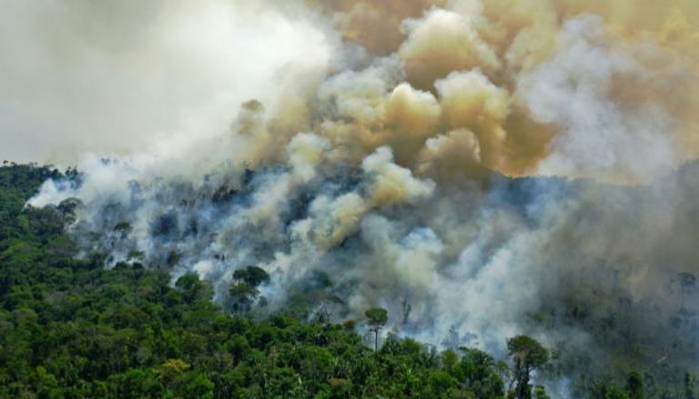 منظر جوي لحريق في غابات الأمازون بالبرازيل  