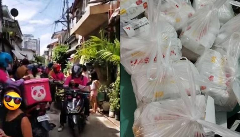 صورة للوجبات وتجمع عمال توصيل الطعام أمام منزل الطفلة