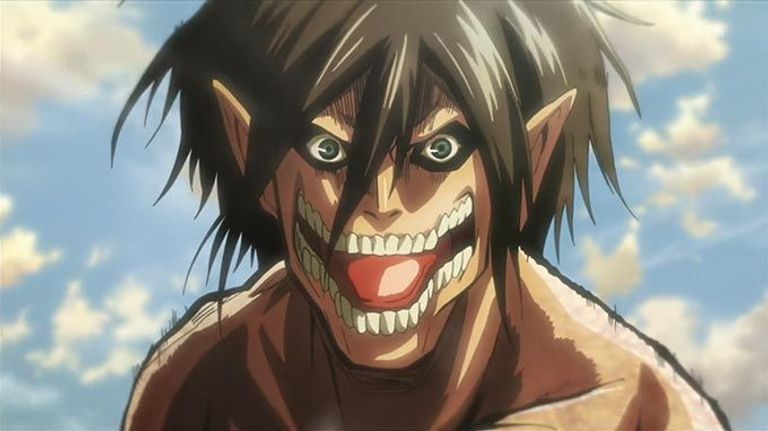 إرين ييغر بعد تحوله لعملاق في مشهد من مسلسل هجوم العمالقة Attack on Titan ملصق مسلسل