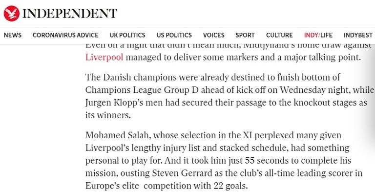 مهمة الـ55 ثانية محمد صلاح بقميص ليفربول