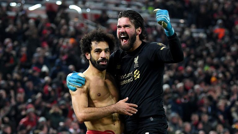 صلاح وأليسون هدف صلاح في اليونايتد