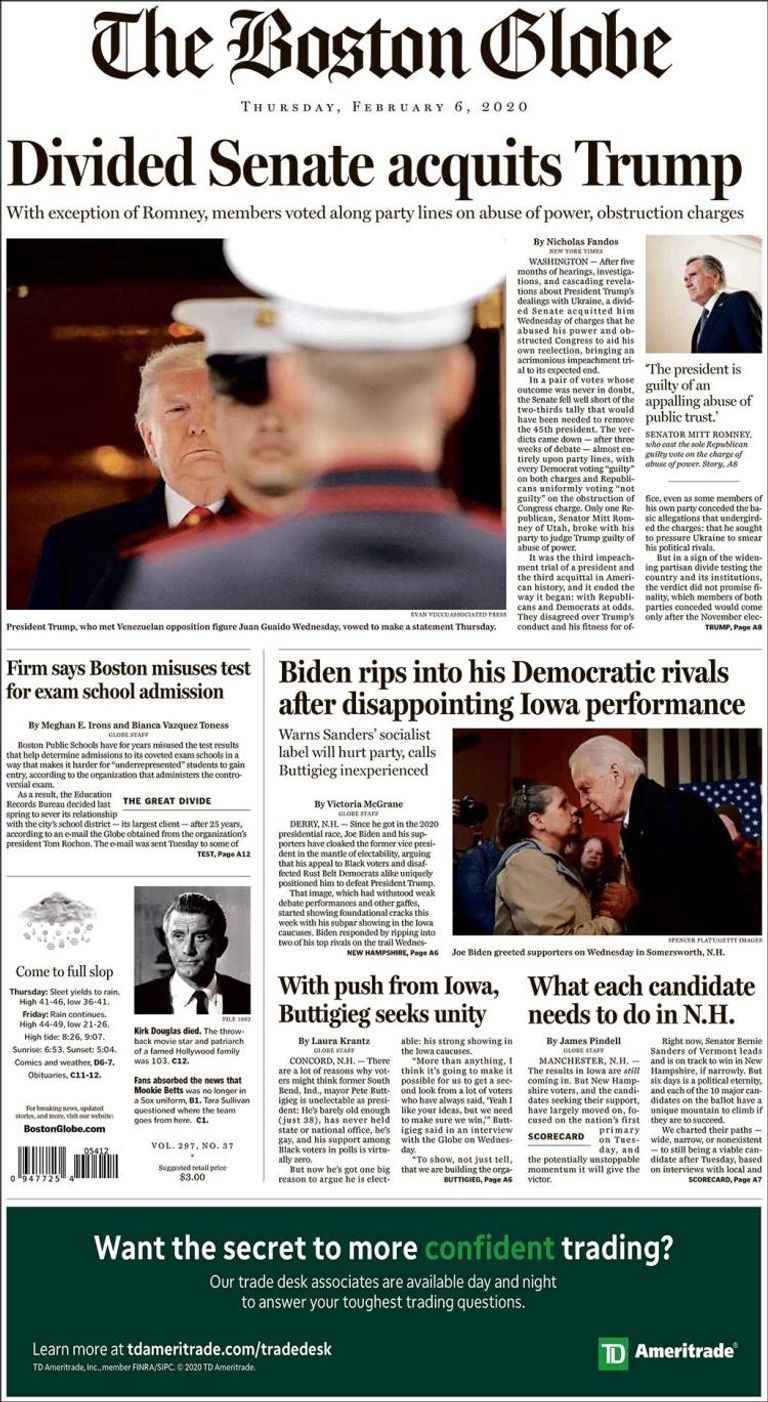 تبرئة ترامب تصدرت عناوين الصحف العالمية