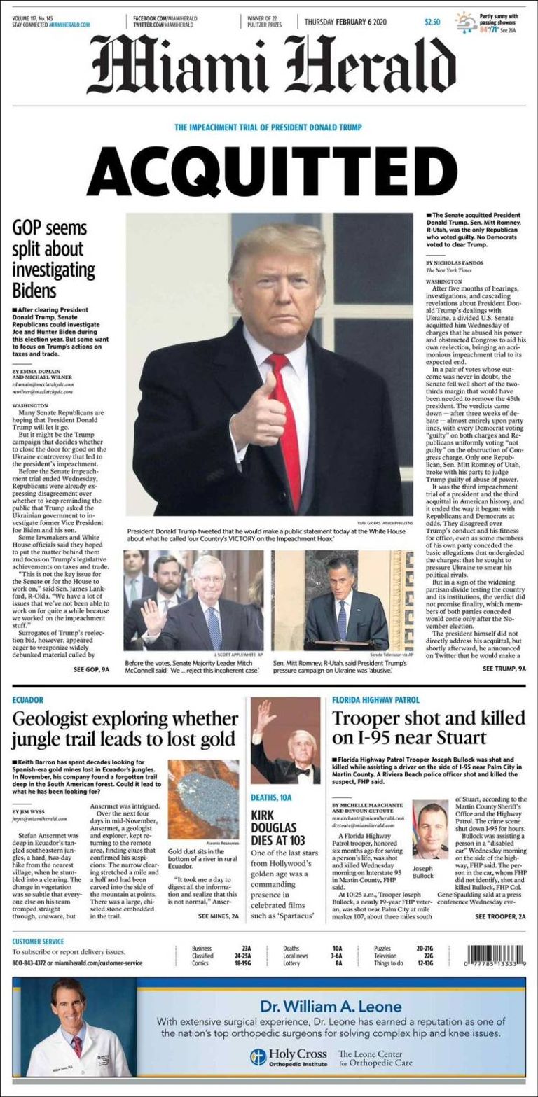 تبرئة ترامب تصدرت عناوين الصحف العالمية