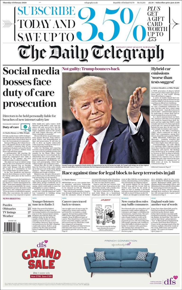 تبرئة ترامب تصدرت عناوين الصحف العالمية