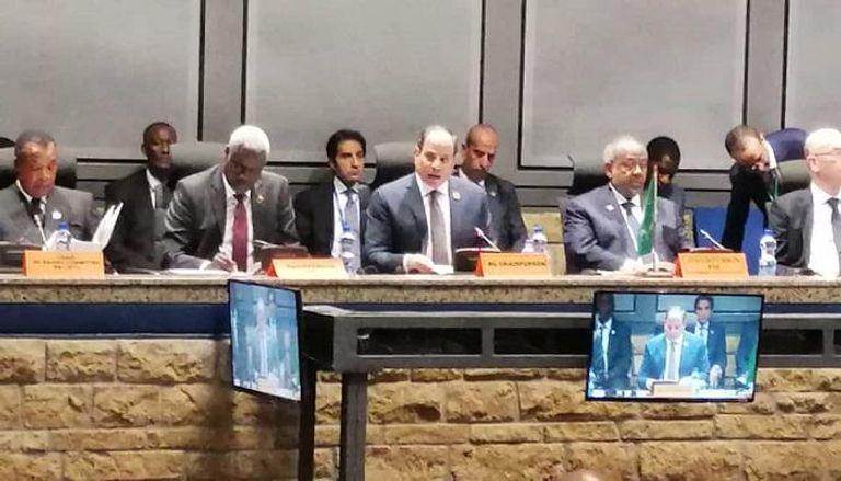 الرئيس المصري خلال إلقاء كلمته أمام قمة مجلس السلم والأمن الأفريقي بأديس أبابا