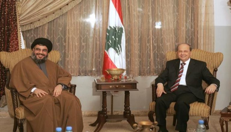لقاء سابق بين ميشال عون وأمين عام مليشيا حزب الله حسن نصر الله