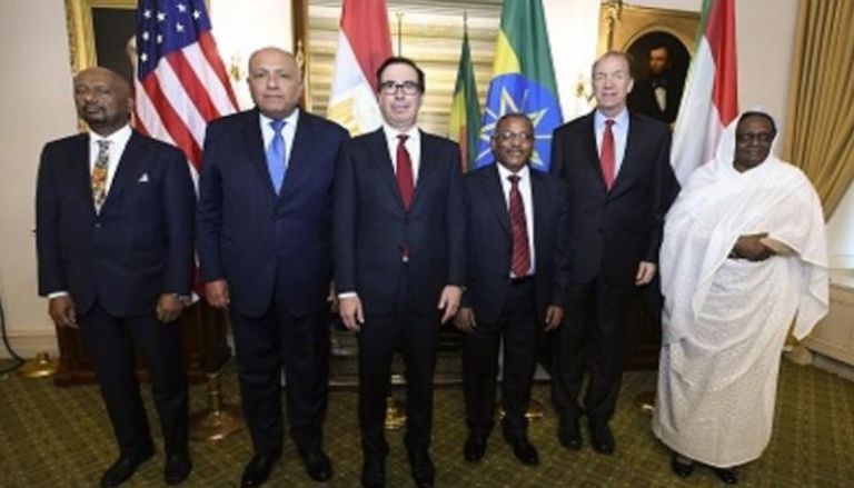 وزراء خارجية مصر وإثيوبيا والسودان مع وزير الخزانة الأمريكي