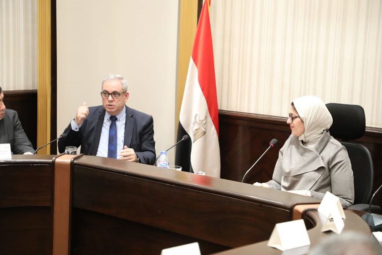جانب من اجتماع وزيرة الصحة المصرية بقيادات الوزارة الجمعة