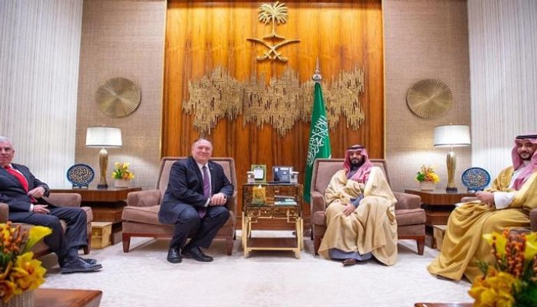 ولي العهد السعودي خلال لقاء وزير الخارجية الأمريكي