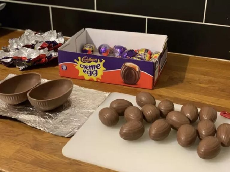 شكولاتة كادبوري كريم إيج الاسكتلندي براين هاجادون مع بيضة الشوكولاتة العملاقة