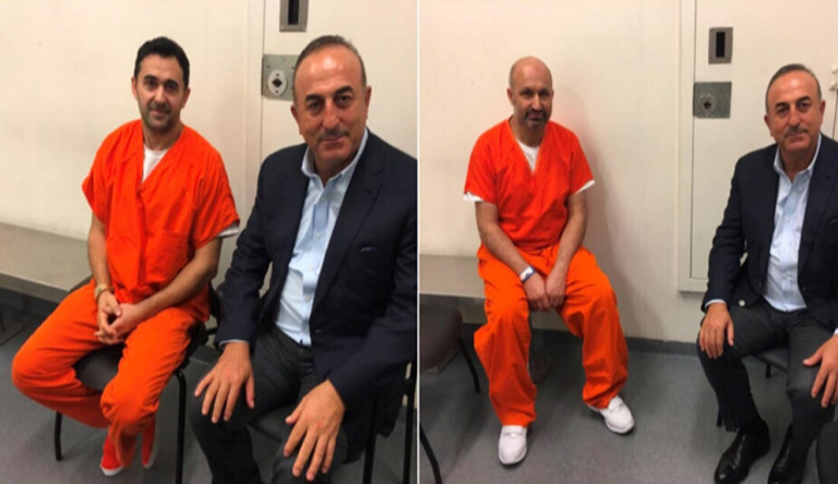 جاويش أوغلو مع حراس أردوغان المتهمين بالاعتداء على متظاهرين في أمريكا الرئيس التركي رجب طيب أردوغان - أرشيفية