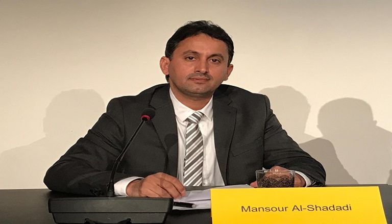 منصور الشدادي رئيس البيت اليمني الأوروبي خلال ندوة دولية عن انتهاكات الحوثي جانب من الندوة التي عقدت بجنيف عن الانتهاكات الحوثية في اليمن