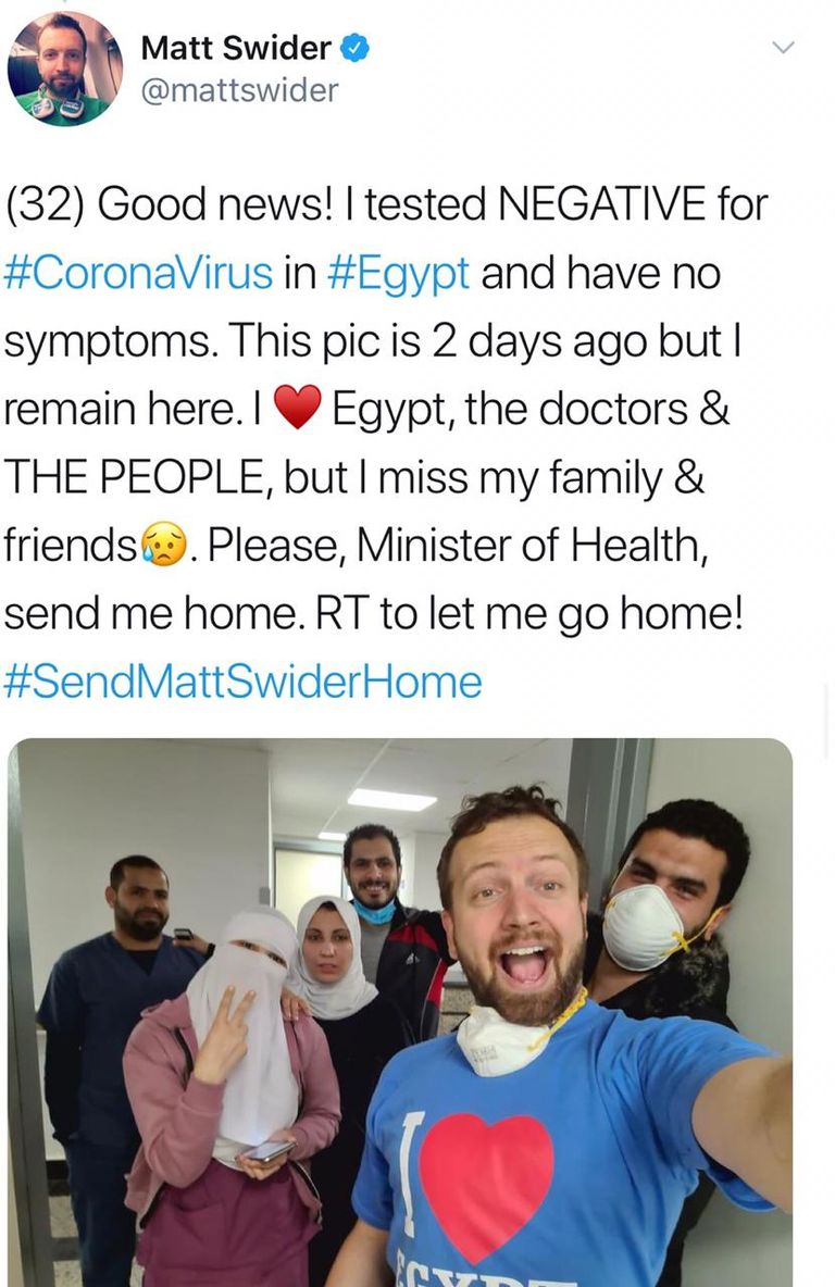 مات سويدر يعلن شفاءه في مصر بعد إصابته بـ