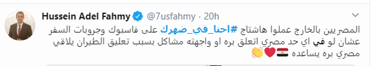 تغريدات تكاتف مع المصريين المغتربين في الخارج لمواجهة كورونا