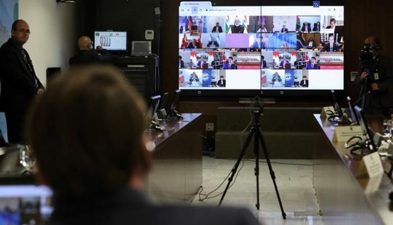زعماء مجموعة العشرين خلال اجتماعهم عبر شبكة تلفزيونية مغلقة