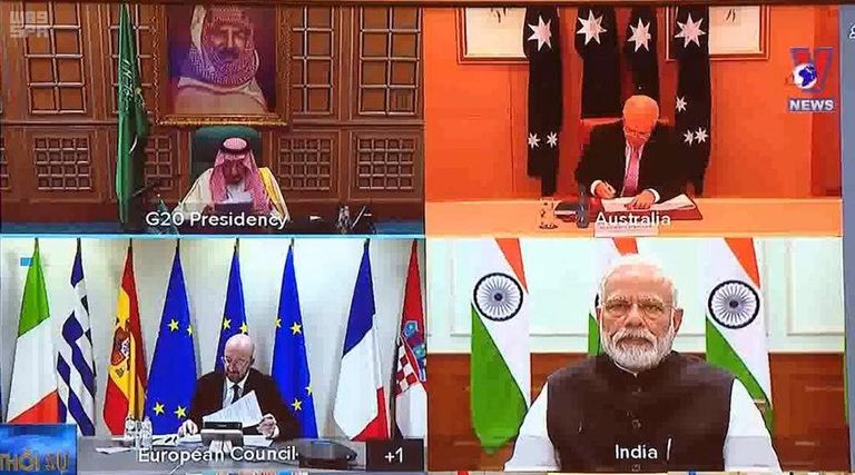 جانب من قمة قادة العشرين الاستثنائية الافتراضية