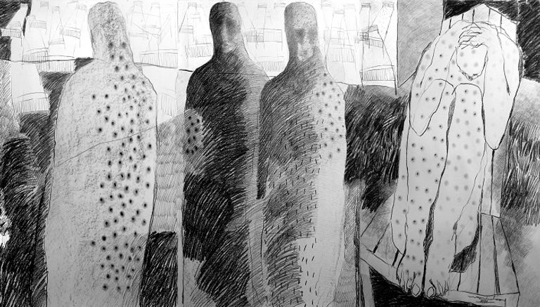 واحدة من لوحات معرض "فضاء إيجابي"