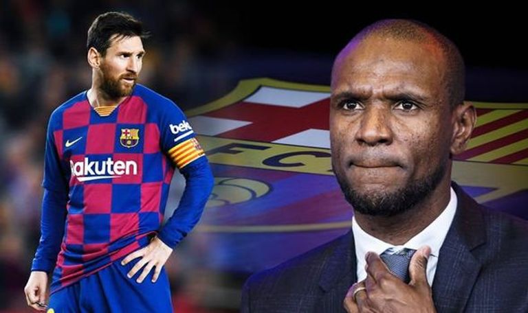 إيريك أبيدال، المدير الرياضي لنادي برشلونة، وميسي 