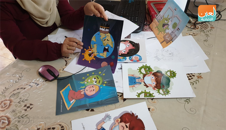 رسومات ومجسمات توعوية.. الفن في مواجهة كورونا بغزة