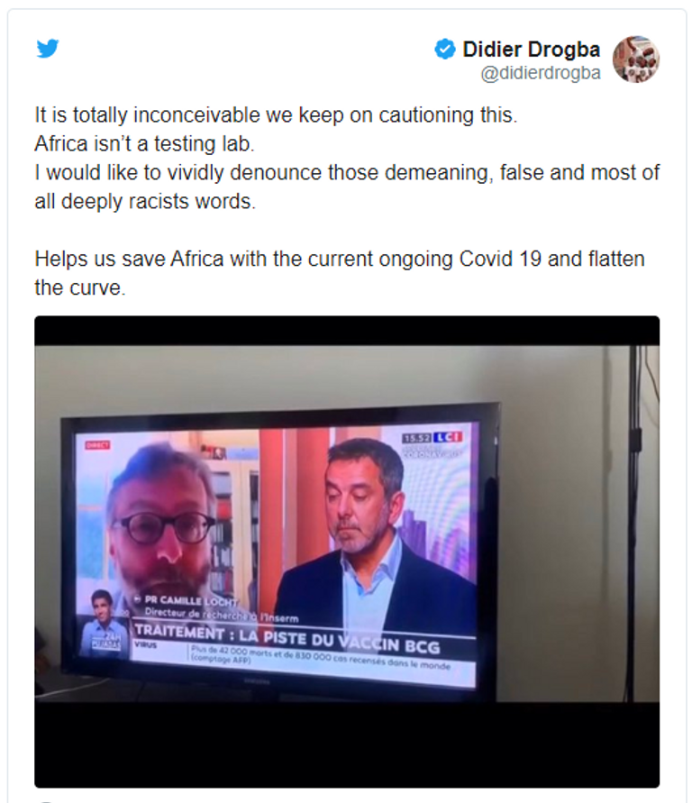 تدوينة للاعب الشهير ديدييه دروغبا عن كورونا الملياردير الأمريكي بيل جيتس