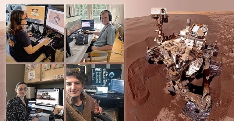 فريق العلماء أثناء عملهم من المنزل