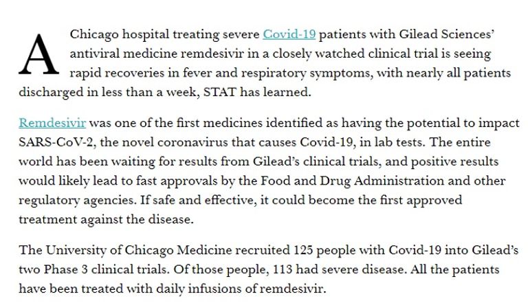 استعان مستشفى يو شيكاغو بـ 125متطوعاً من المصابين بحالات حادة من الوباء لخوض التجارب السريرية