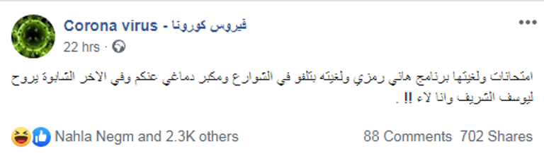 الصفحة تحمل اسم فيروس كورونا