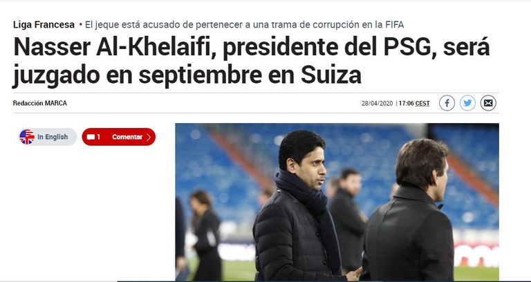 صحيفة "ماركا" تعلق على مثول ناصر الخليفي أمام القضاء السويسري ناصر الخليفي