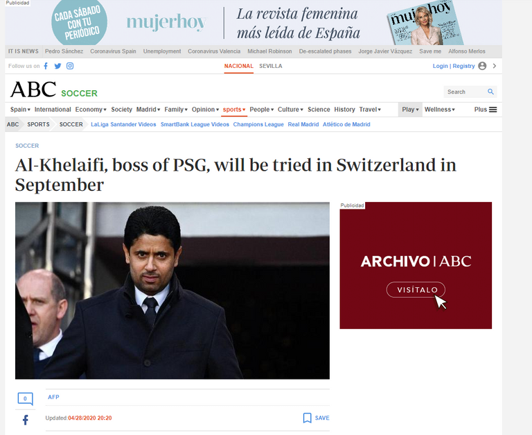 صحيفة "ABC" تعلق على مثول ناصر الخليفي أمام القضاء السويسري ناصر الخليفي