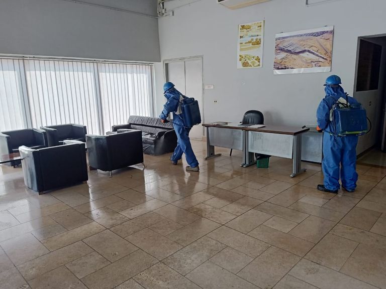 المتحف المصري الكبير يخضع للتعقيم ضد كورونا