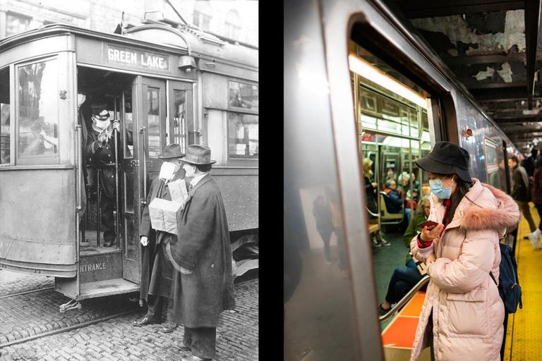 أشخاص يرتدون كمامات للوقاية من عدوى كورونا