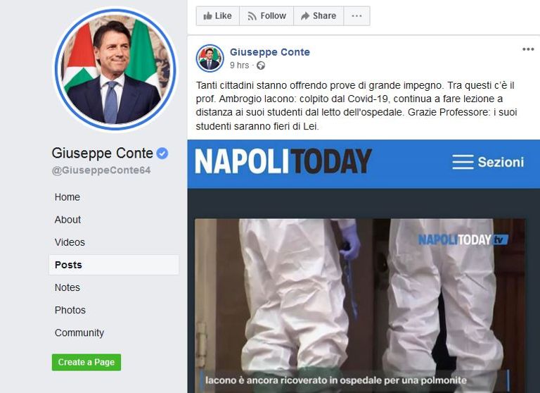 المدرس الإيطالي أمبروجيو إياكونو أثناء تلقيه العلاج في المستشفى