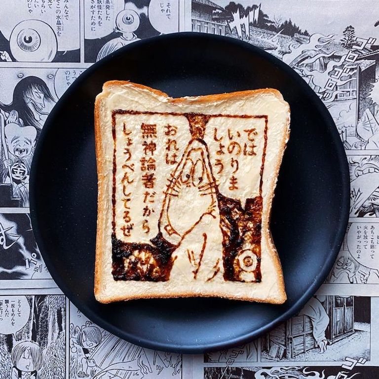 لوحة إستثنائية بإستخدام الخبز المحمص 135-230246-japanese-artist-toast-bread-knife-needle-5